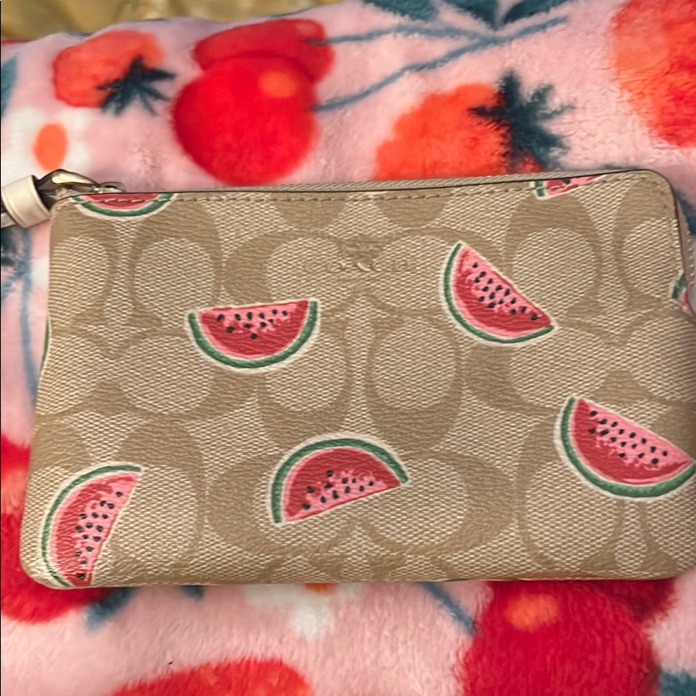 Coach Tan and Red Watermelon Wristlet